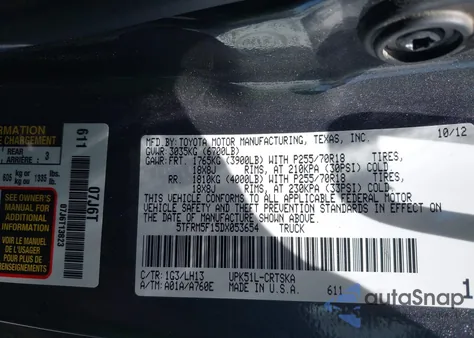 2013 Toyota Tundra Grade 4.6L V8 из США, поврежденный, VIN 5TFRM5F15DX053654